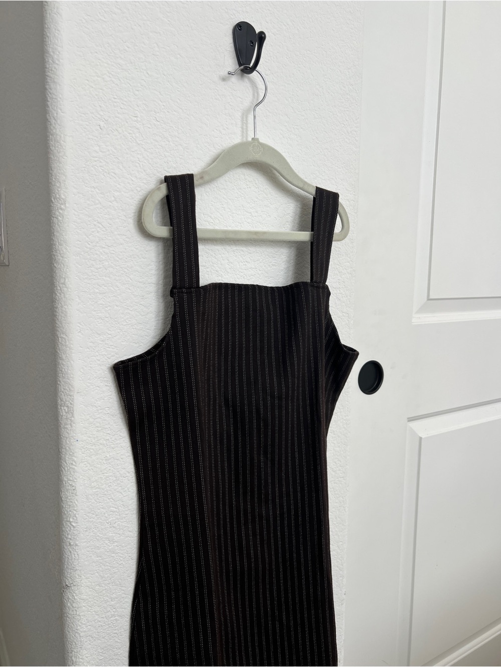 Brown Mini Dress with Subtle Pinstripes